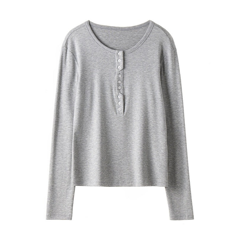 Damen Langärmeliges Henley-Shirt aus feinem Jersey mit dekorativer Knopfleiste Drune