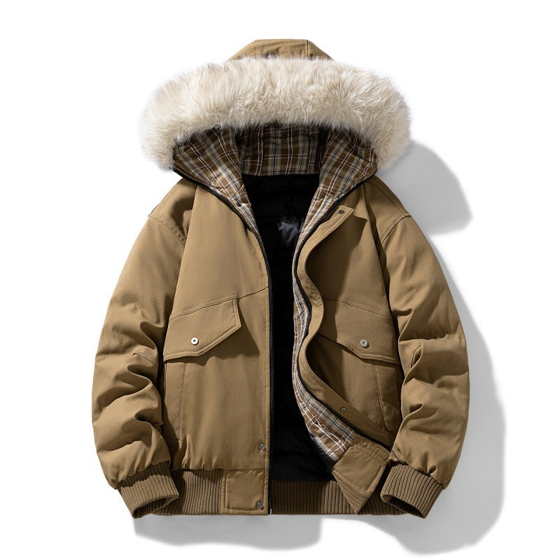 Herren wattierte Winterjacke mit Kapuze und abnehmbarem Kunstfellkragen Drune