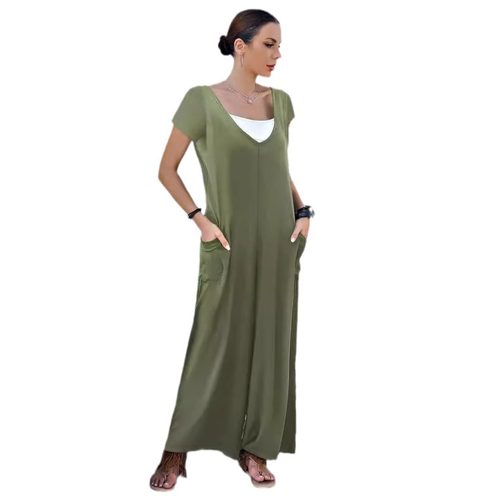 Damen Fließender Jumpsuit mit praktischen Taschen und V-Ausschnitt Drune