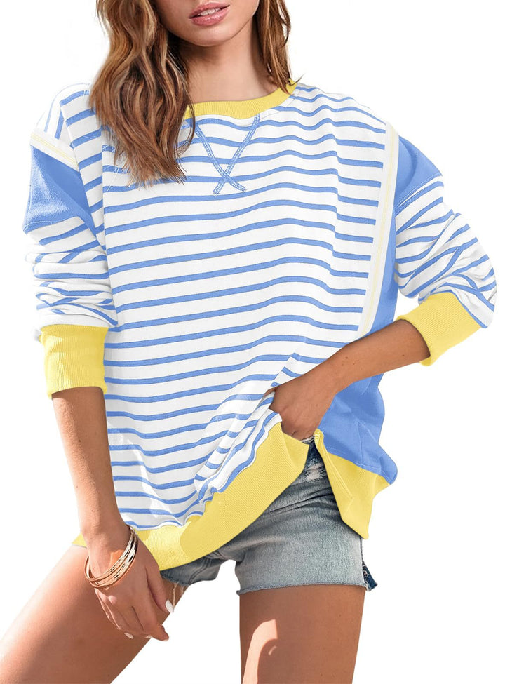 Damen gestreifter Sweatshirt mit übergroßem Schnitt Drune