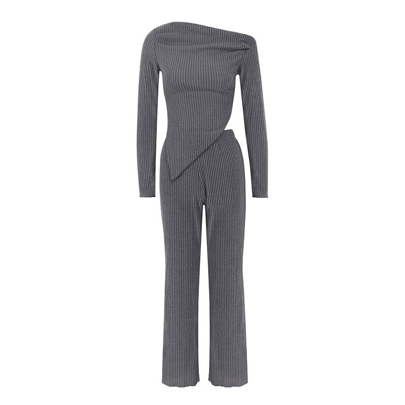 Damen figurbetontes Jumpsuit mit asymmetrischem Ausschnitt und langen Ärmeln Drune