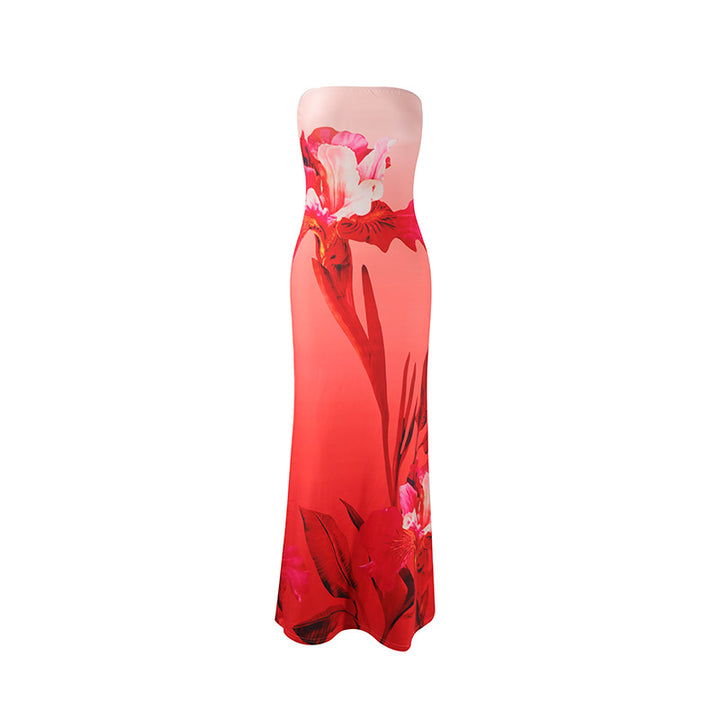 Damen strapaziertes Maxikleid mit stilvollen Blumenmotiven Drune
