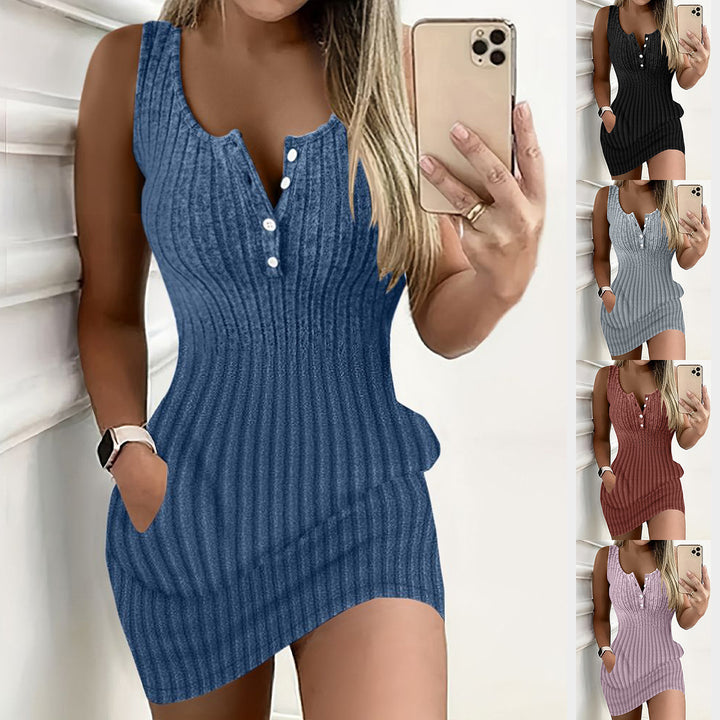Damen Strickkleid mit Knopfdetails und Taschen Drune
