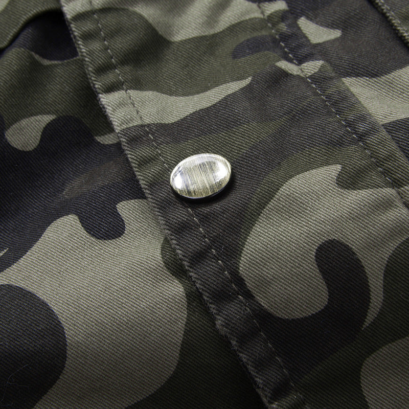 Herren leichte Camouflage Feldjacke mit Kapuze, Kordelzug und Multifunktions‑Taschen Drune