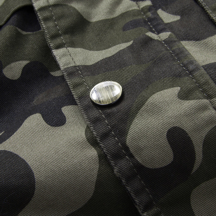 Herren leichte Camouflage Feldjacke mit Kapuze, Kordelzug und Multifunktions‑Taschen Drune