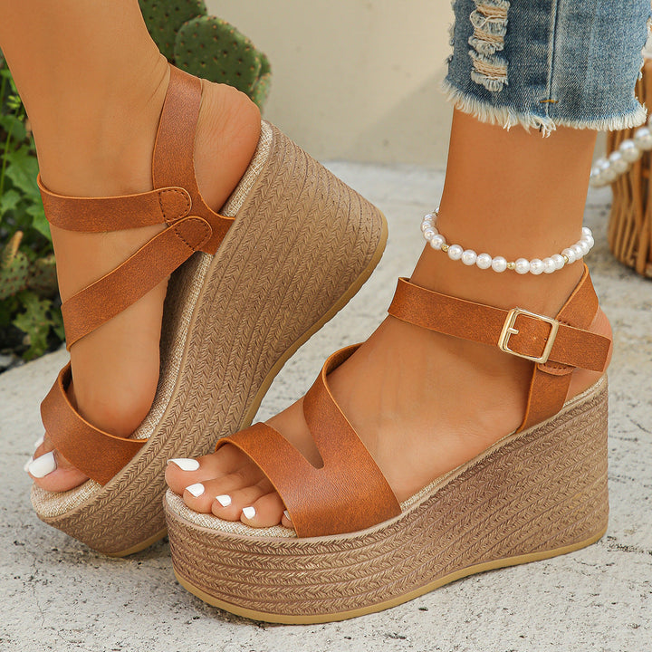 Damen elegante Plateau-Sandalen mit verstellbarem Riemen und komfortablem Fußbett Drune