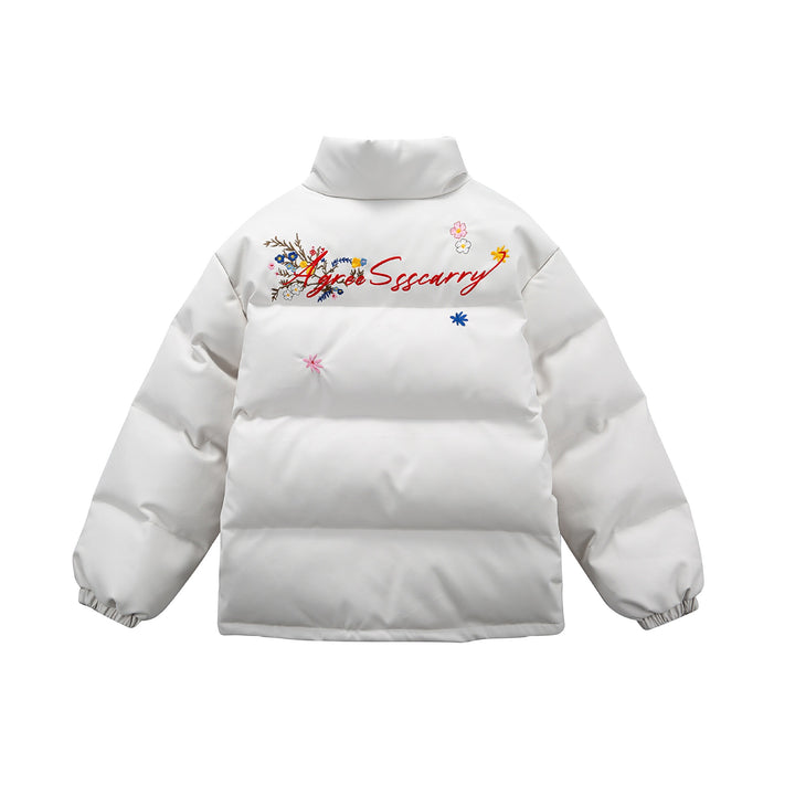Damen Wattierte Kurzjacke mit floraler Stickerei und hohem Stehkragen Drune