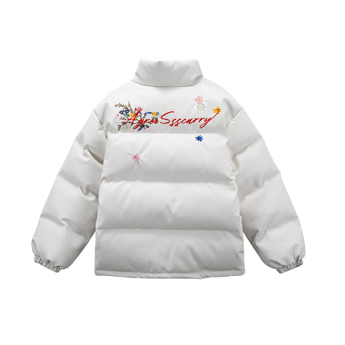 Damen Wattierte Kurzjacke mit floraler Stickerei und hohem Stehkragen Drune