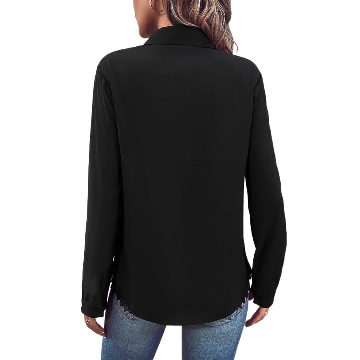 Damen elegante Bluse mit Spitze und Knopfleiste Drune