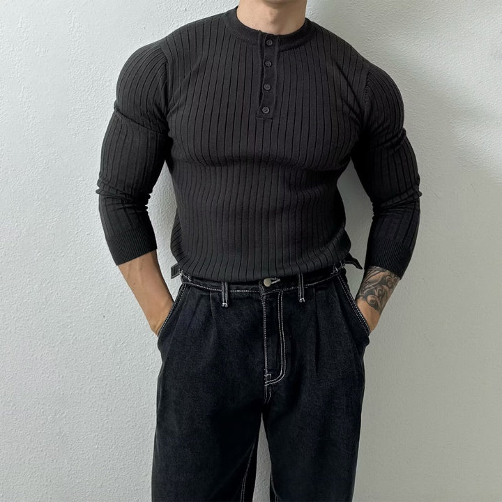Herren Elegantes Langarmshirt mit Knopfleiste Drune