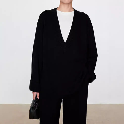 Damen Grobstrickpullover mit V-Ausschnitt und übergroßem Schnitt Drune
