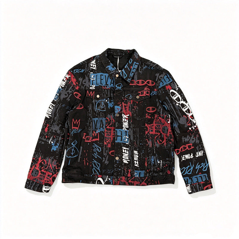 Herren Stilvolle Graffiti-Jeansjacke Drune