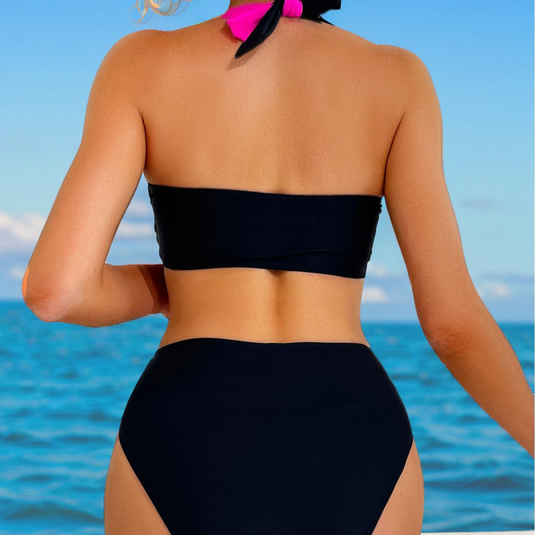 Damen Sportliches Hochgeschnittenes Bikini-Set mit Wickeldesign Drune