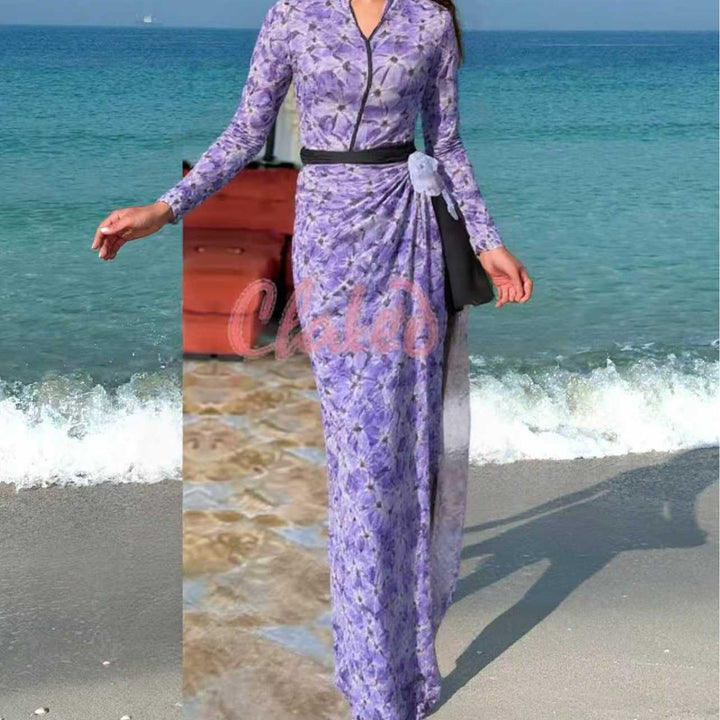 Damen elegantes Strandkleid mit floralem Muster Drune