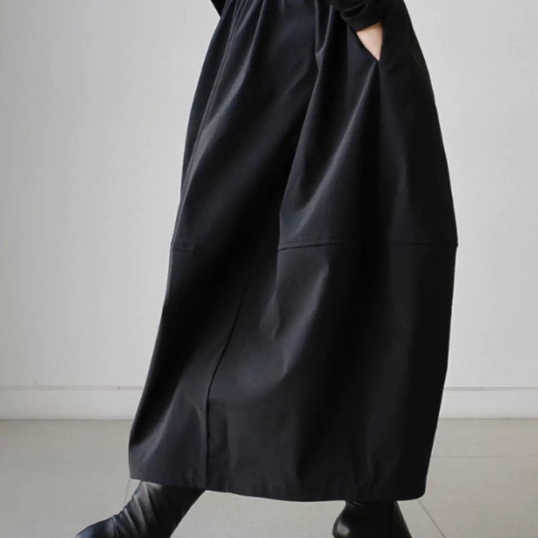 Damen Langer Voluminöser Maxi-Rock mit weitem Saum und elastischem Bund Drune