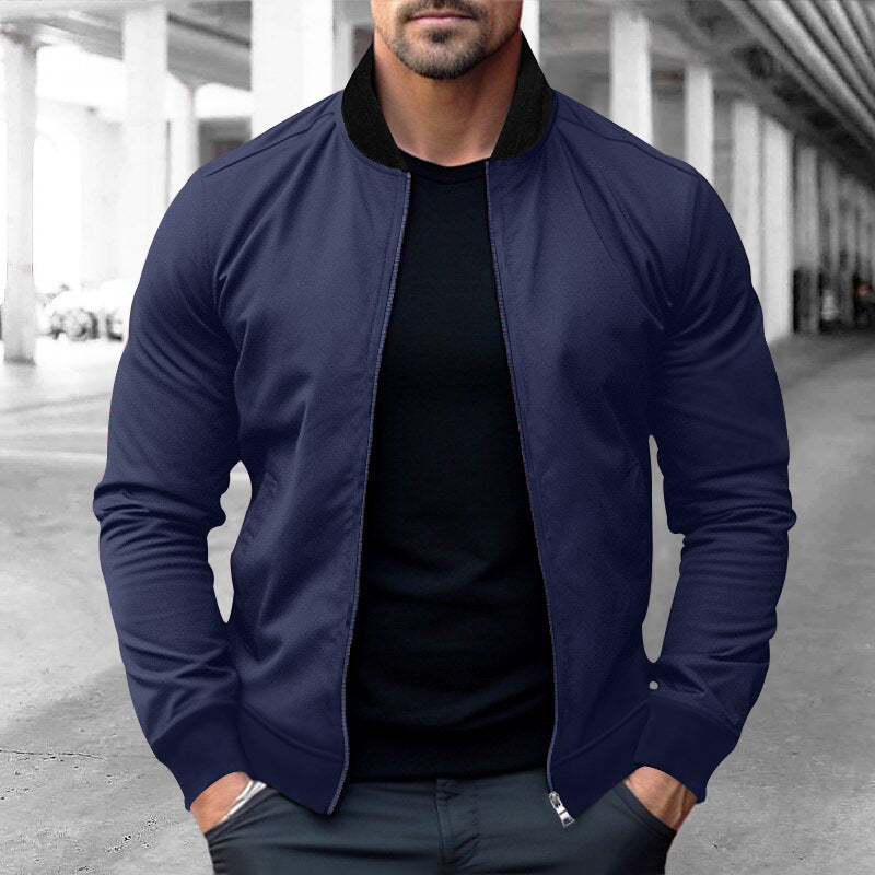 Herren sportliche Jacke mit hohem Kragen und seitlichen Reißverschlusstaschen Drune