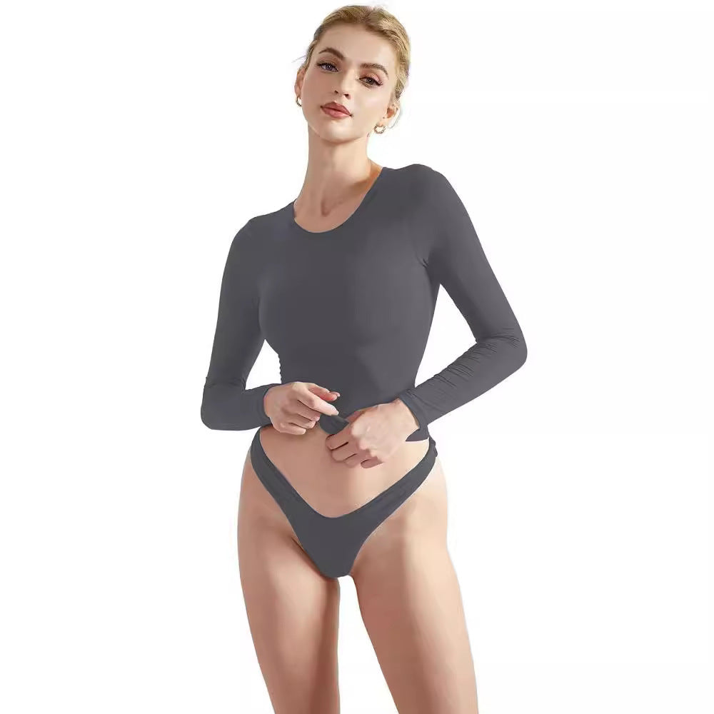 Damen Langarm-Top mit Raffung und figurbetontem Schnitt Drune