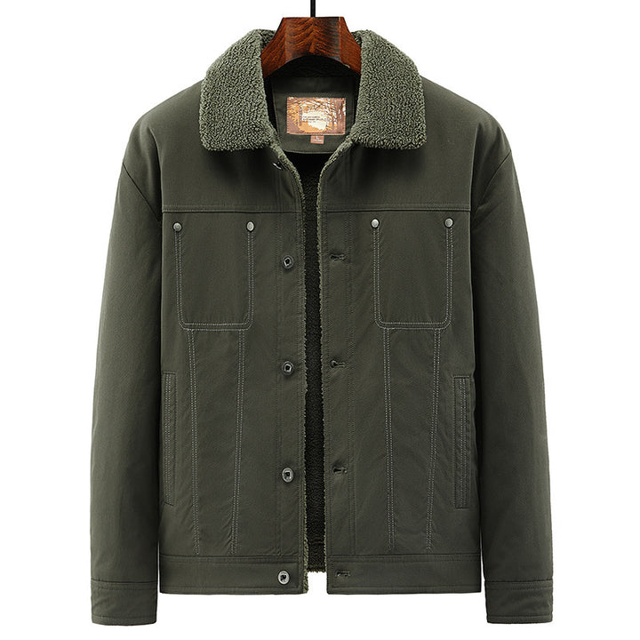 Herren Truckerjacke im Overshirt-Stil mit Sherpa-Futter und Hemdkragen Drune