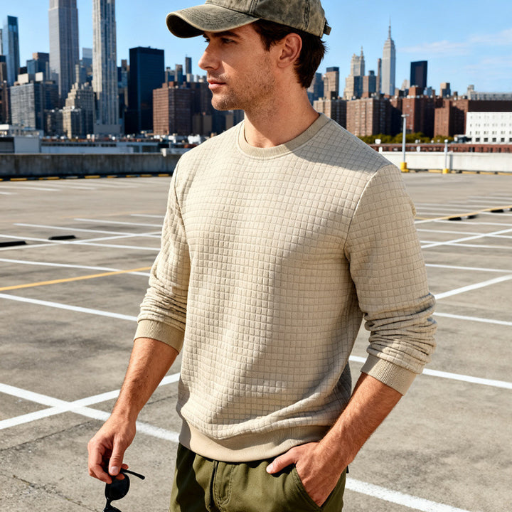Herren Strukturierter Waffelstrick-Pullover aus Baumwollmix mit Rundhalsausschnitt Drune