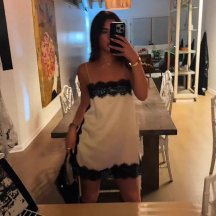 Damen elegantes Nachthemd mit Spitzenverzierungen Drune
