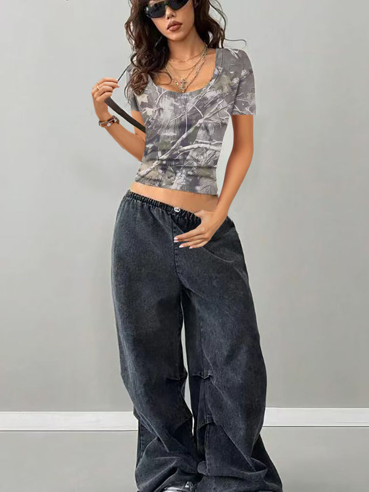 Damen Kurzarm-Oberteil im Camouflage-Design Drune