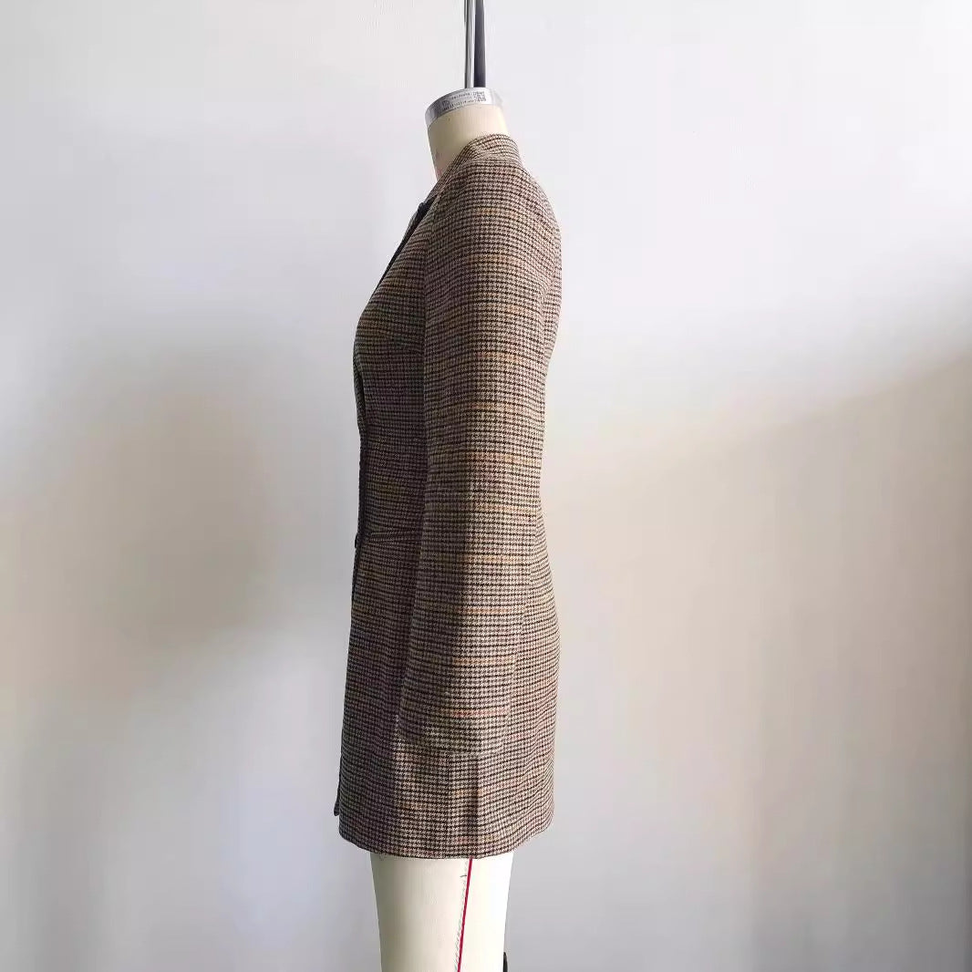 Damen nan taillierter Doppelreiher-Mantel im Glencheck-Look mit Reverskragen Drune