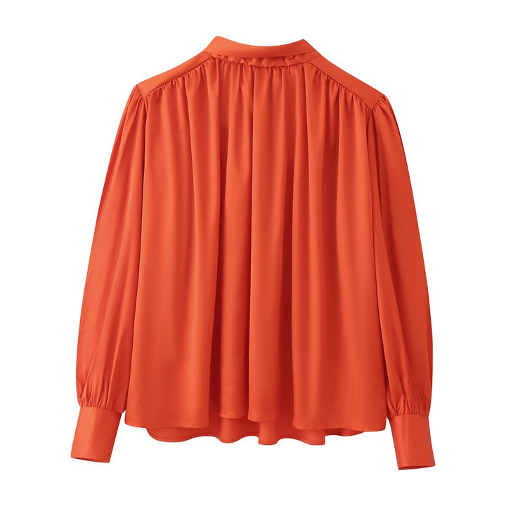 Damen Elegante Bluse mit Rückenfalten und Ballonärmeln Drune