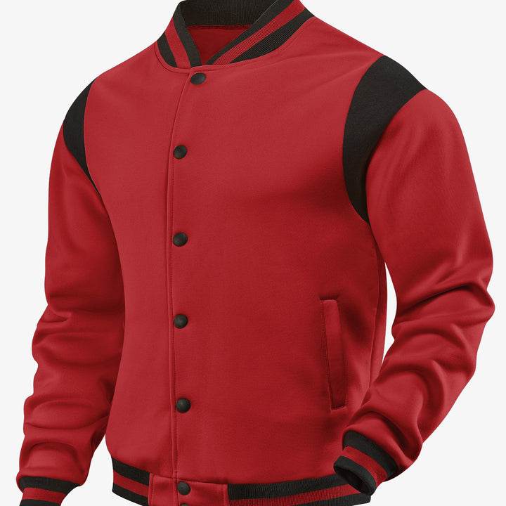 Herren nan legere Baseballjacke in Sweatqualität mit Druckknopfleiste geripptem Kragen und kontrastierendem Schulterbesatz Drune