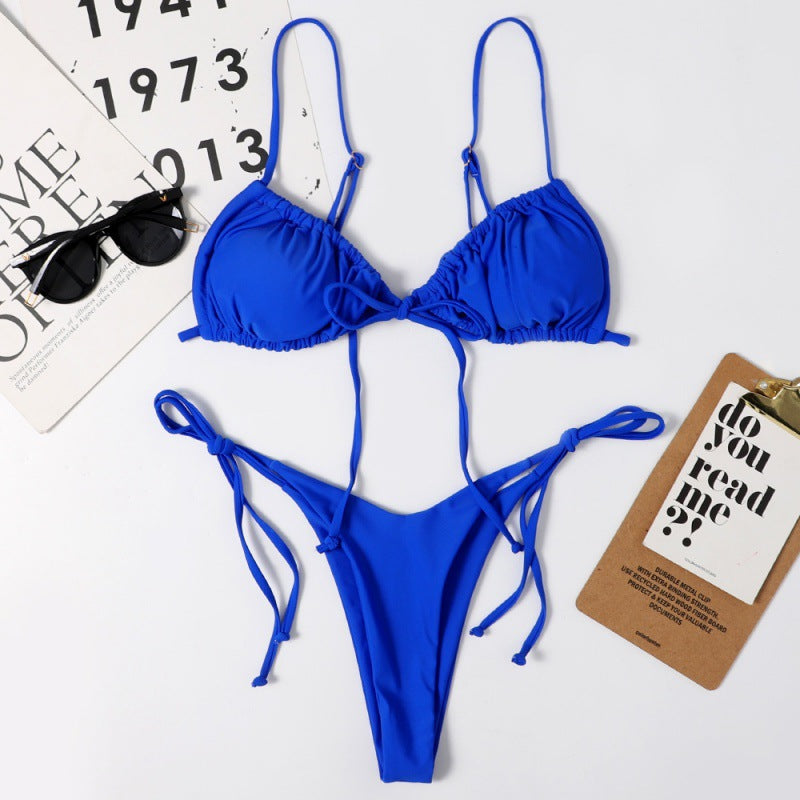 Damen Tiefer Ausschnitt Triangel-Bikini mit verspielten Bindebändern Drune