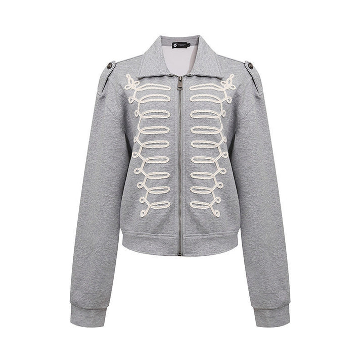Damen Sweatjacke mit dekorativer Zierkordel, Reißverschluss und Schulterpatten Drune