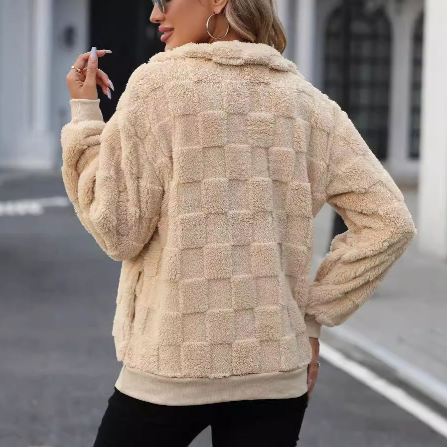 Damen Oversize Fleece-Pullover mit Zipper und Struktur Drune
