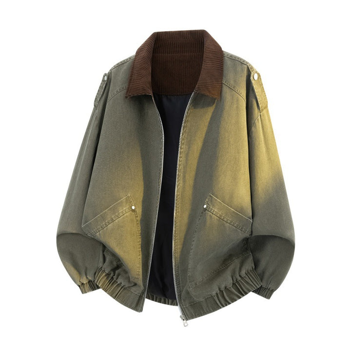 Herren Oversized Jeans-Bomberjacke mit geripptem Stehkragen, aufgesetzten Taschen und elastischem Saum Drune