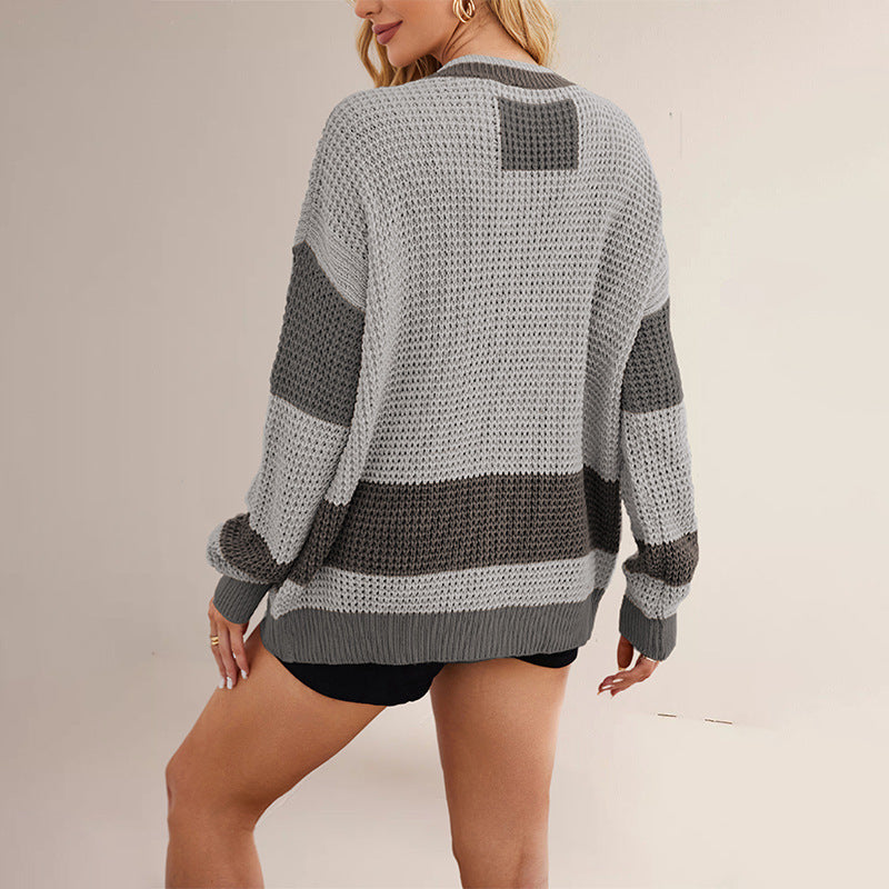 Damen lässige Strickjacke mit tiefem V-Ausschnitt und Taschen Drune