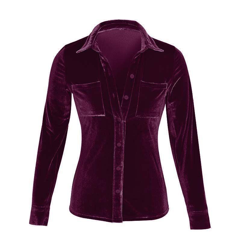 Damen Satin Bluse mit dekorativen Brusttaschen Drune