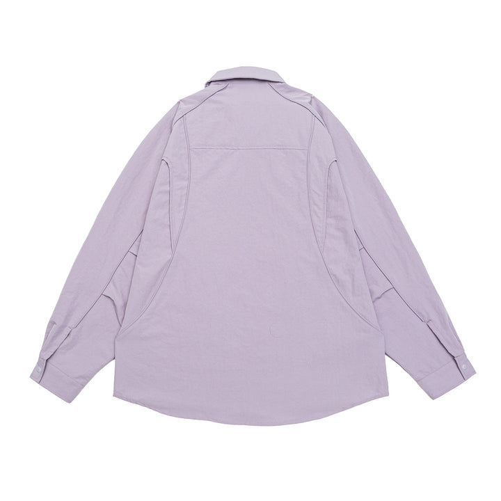 Damen Oversize-Hemdjacke mit abgerundeten Eingrifftaschen und Druckknöpfen Drune
