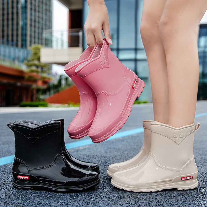 Damen Ankle‑Gummistiefel im Chelsea‑Stil mit glänzender Schutzschicht und griffiger Profilsohle Drune