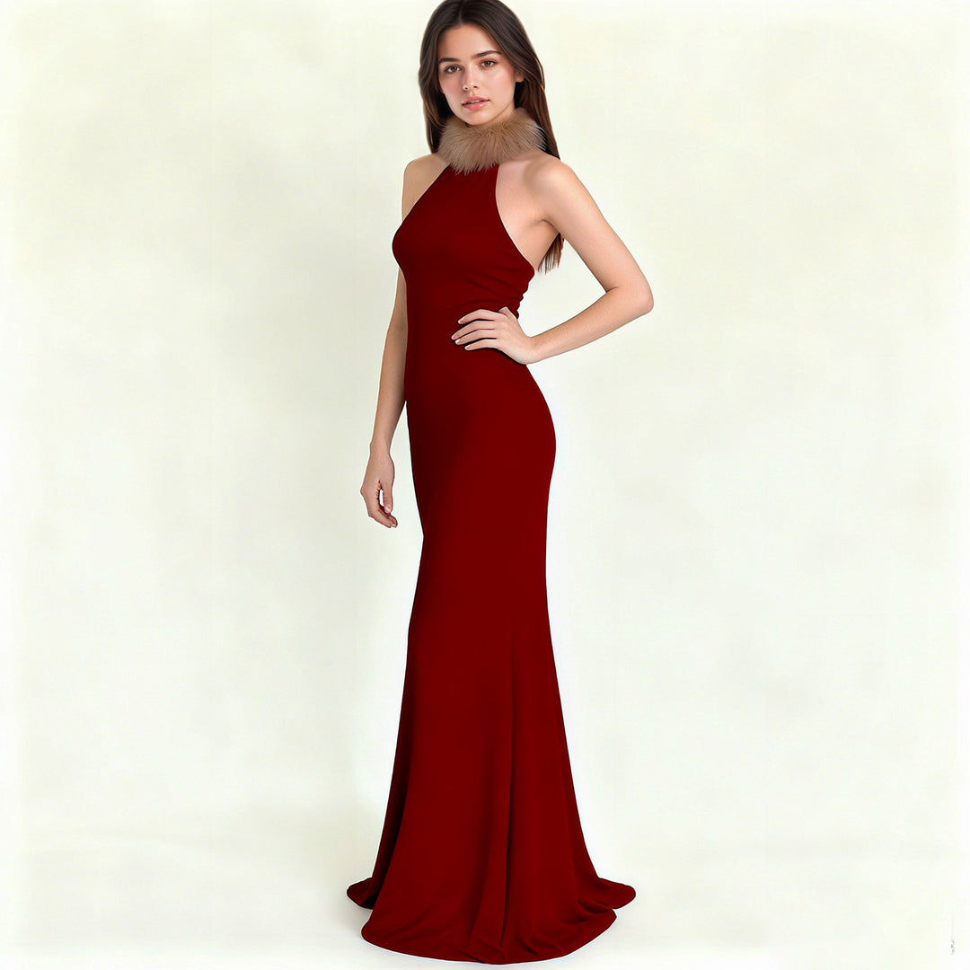 Damen elegantes Oberteil mit abnehmbaren Kunstfellkragen Drune