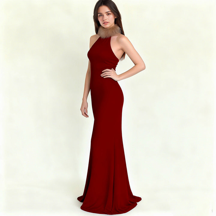 Damen elegantes Oberteil mit abnehmbaren Kunstfellkragen Drune