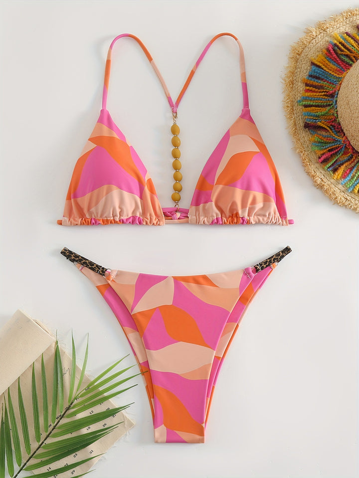 Damen Triangel-Bikini Set mit auffälligen Streifen Drune