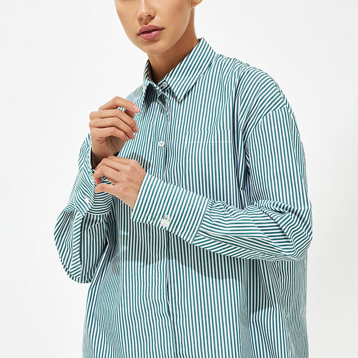 Damen Elegante, gestreifte Bluse mit klassischem Kragen und Taschen Drune