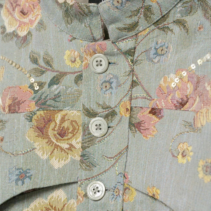 Damen Cropped gesteppte Blousonjacke mit botanischem Blumenprint und Mandarin‑Stehkragen Drune