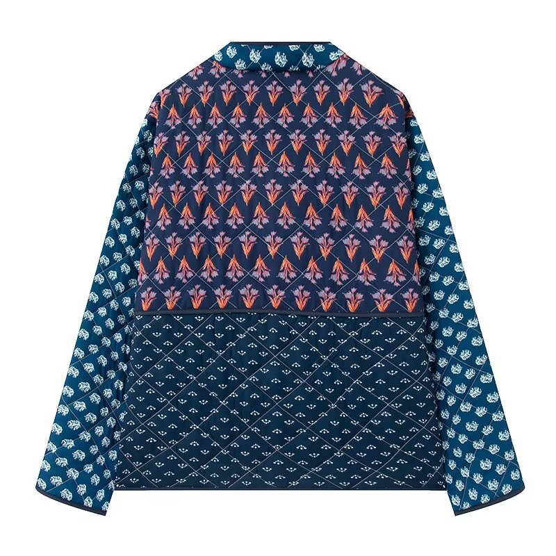 Damen Gefütterte Patchwork-Steppjacke mit Knebelverschlüssen und aufgesetzten Taschen Drune