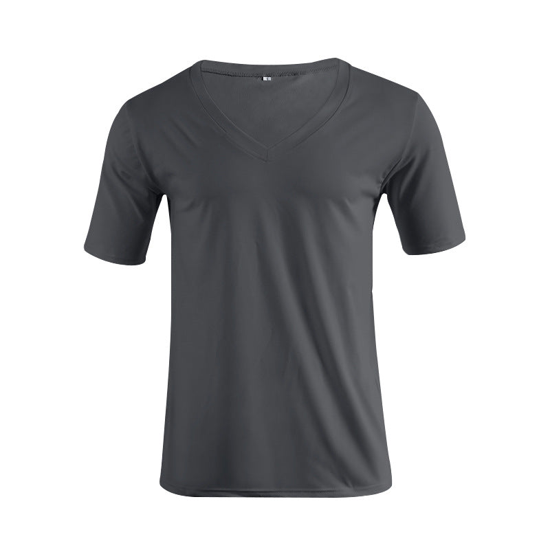 Herren nan V-Ausschnitt T‑Shirt aus feinem Jersey mit schmaler Silhouette und flachen Nähten Drune