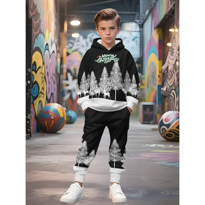 Unisex nan Kinder Jogginganzug mit Kapuzenpullover und detailreichem Auto-Print Drune