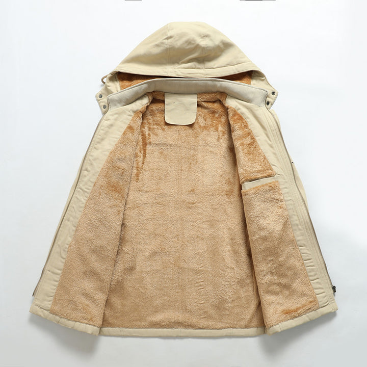 Herren Parka-Jacke mit Kapuze, Thermofutter und Metallknöpfen Drune