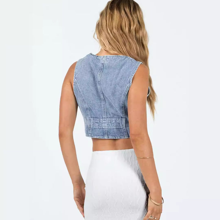 Femme Cropped Denim Button-Up Weste Drune