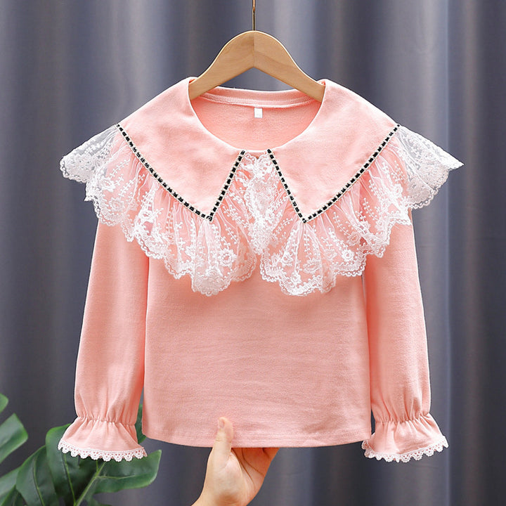Damen Vintage Langarmshirt mit Spitzenkragen Drune