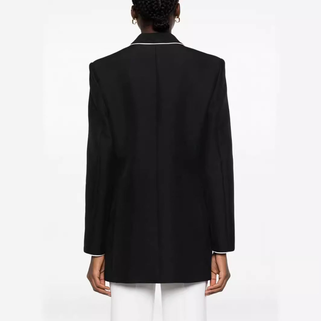 Damen Oversize-Blazer im Smokingstil mit kontrastierender Paspelierung und Ein-Knopf-Front Drune
