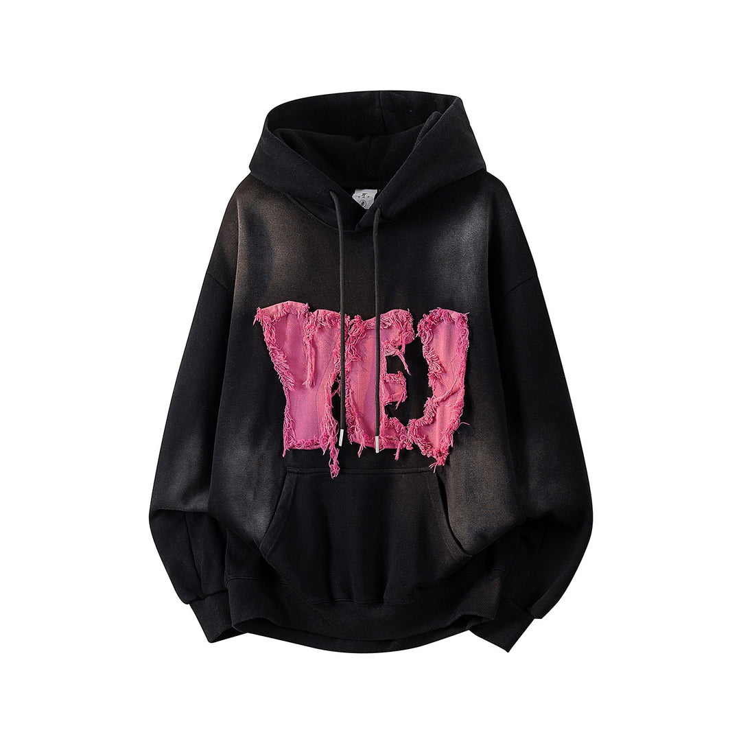Unisex Oversize Kapuzenpullover mit handschriftlichem Grafik-Print, Kängurutasche & geripptem Saum Drune