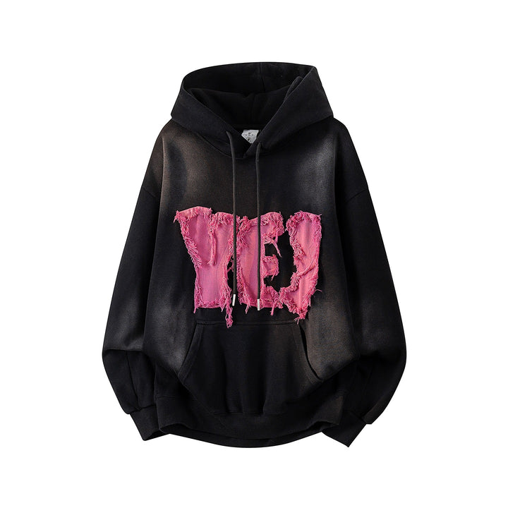Unisex Oversize Kapuzenpullover mit handschriftlichem Grafik-Print, Kängurutasche & geripptem Saum Drune